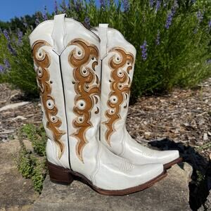 Circle G by Corral White & Honey Inlay Western Cowgirl Boots - 6015 Size 10M NEW